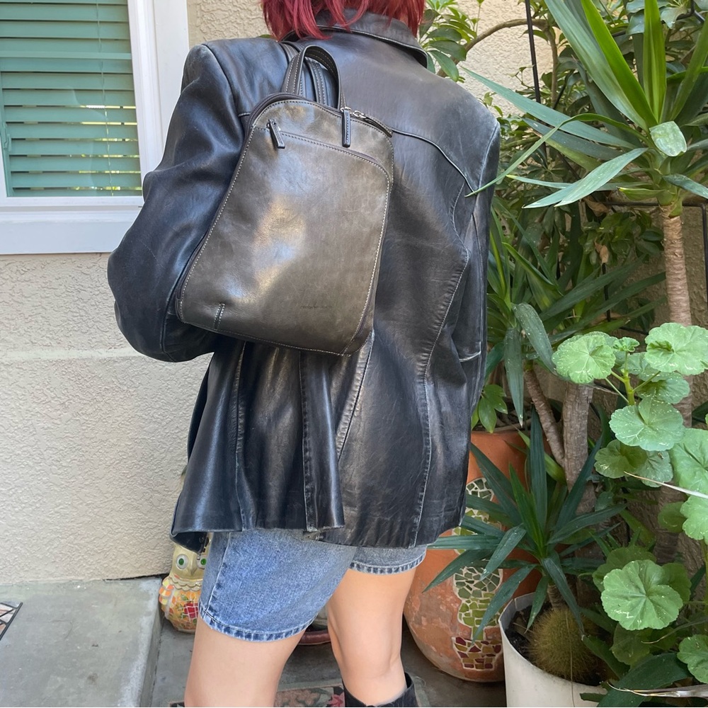 Vintage grayish green Tignanello  leather backpack
